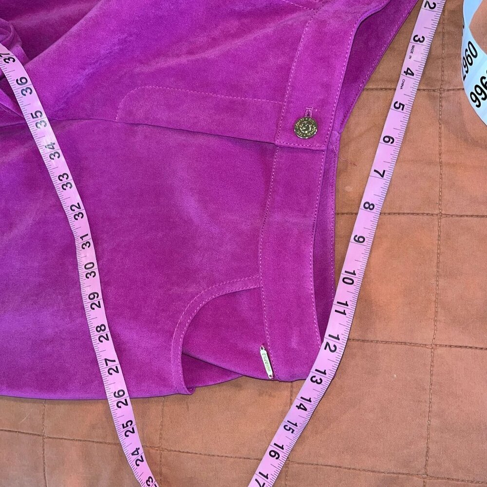 St. Johnn Marie Fuchsia Raspberry Lamb Suede SILK Pants Size 8 - Picture 9 of 12